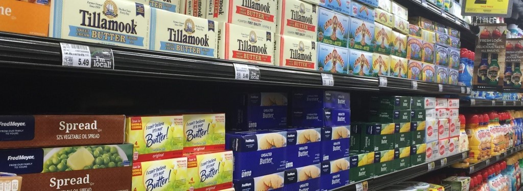 A grocery store aisle with thousands of butter boxes